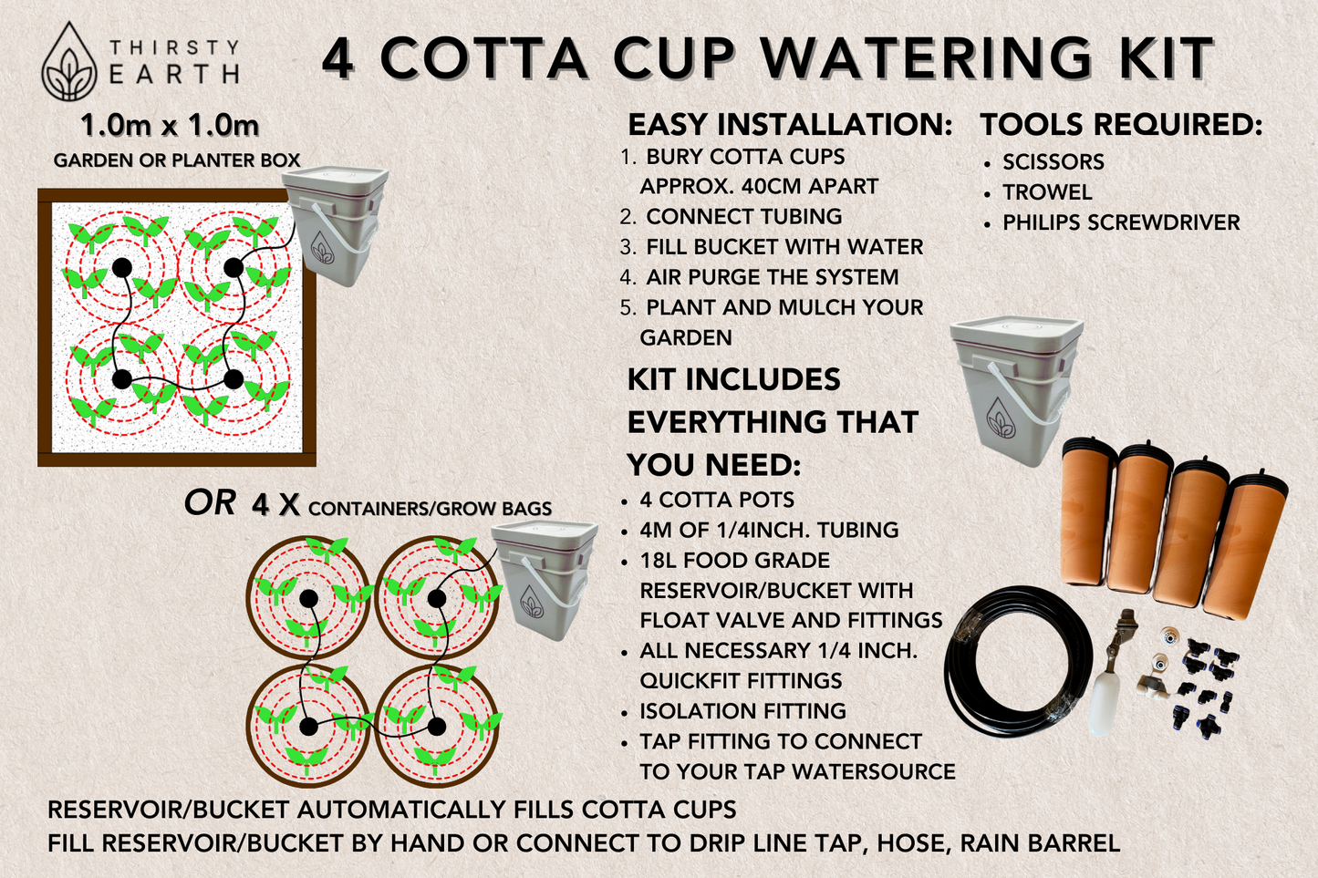 Thirsty Earth Cotta Pot Garden Watering Kit