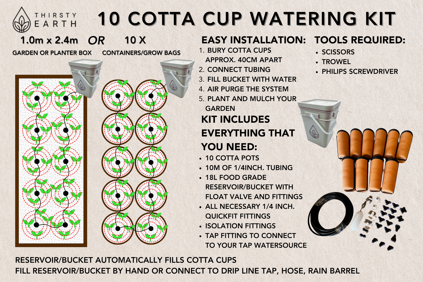 Thirsty Earth Cotta Pot Garden Watering Kit