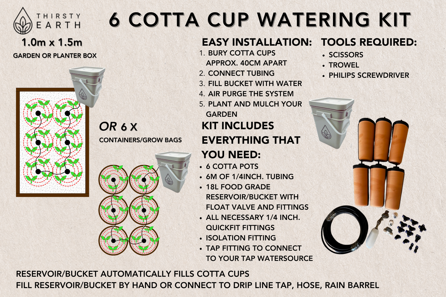 Thirsty Earth Cotta Pot Garden Watering Kit