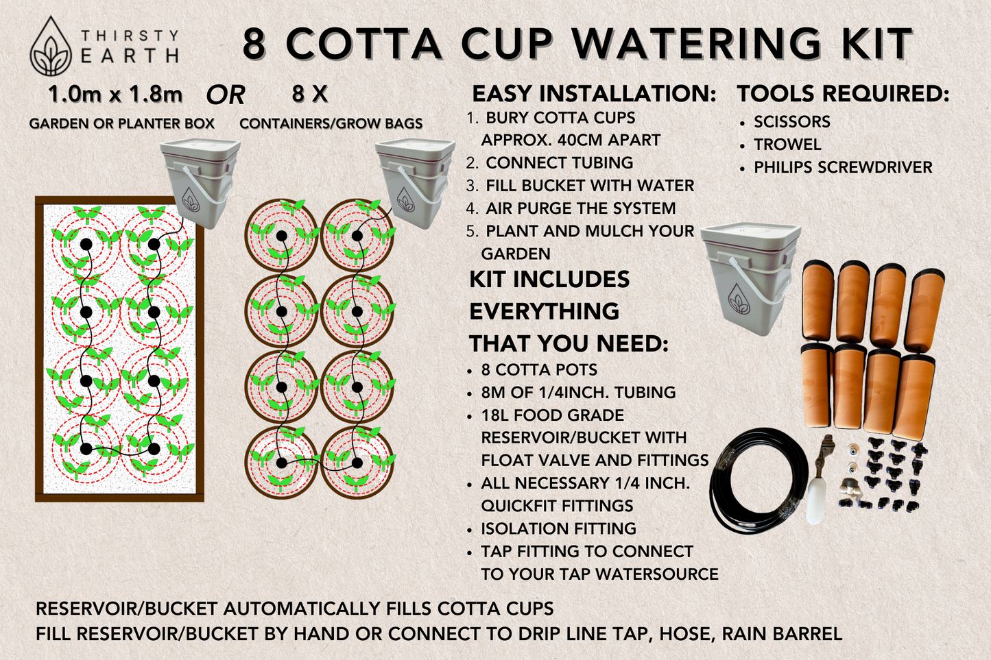 Thirsty Earth Cotta Pot Garden Watering Kit