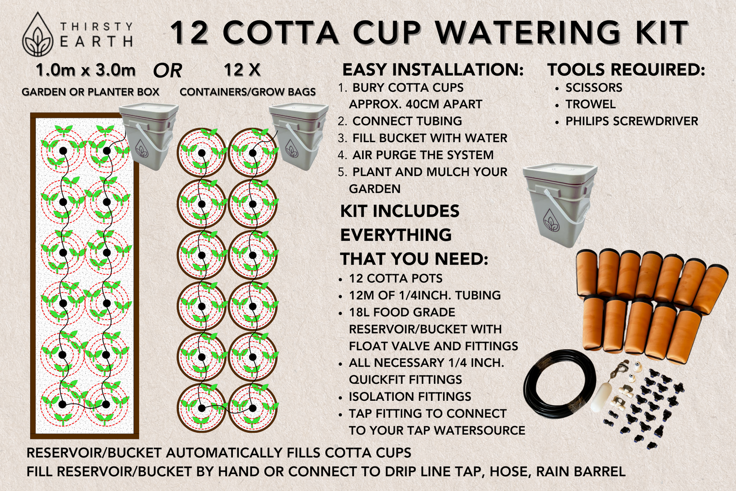 Thirsty Earth Cotta Pot Garden Watering Kit