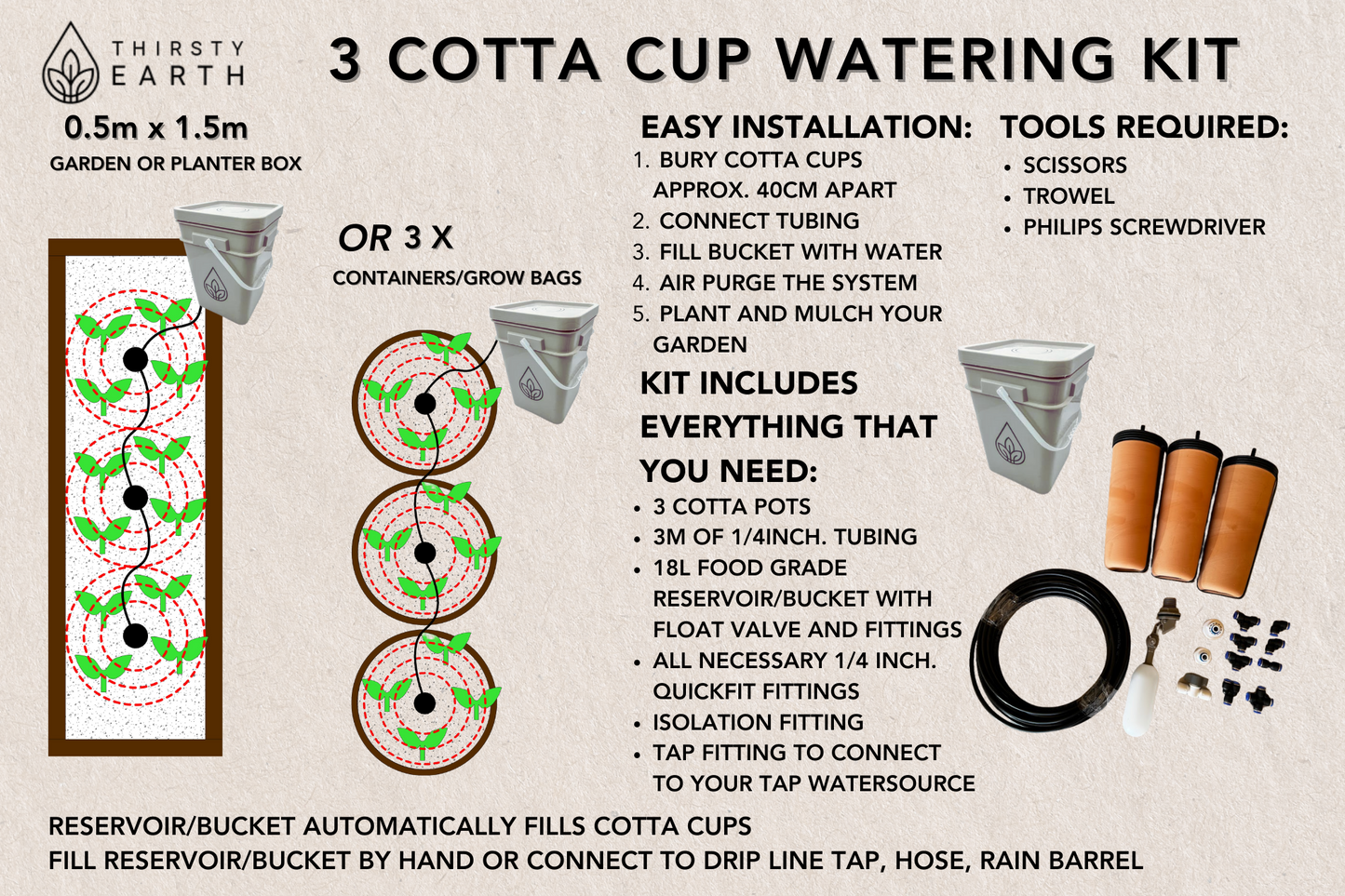 Thirsty Earth Cotta Pot Garden Watering Kit